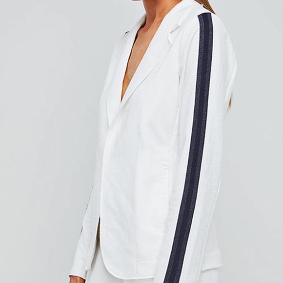 White Cotton Blazer with Navy Stripes - Picture 2 of 3